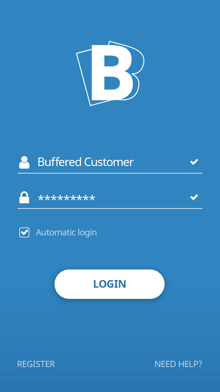 Screenshot of Buffered VPN App's Login Screen