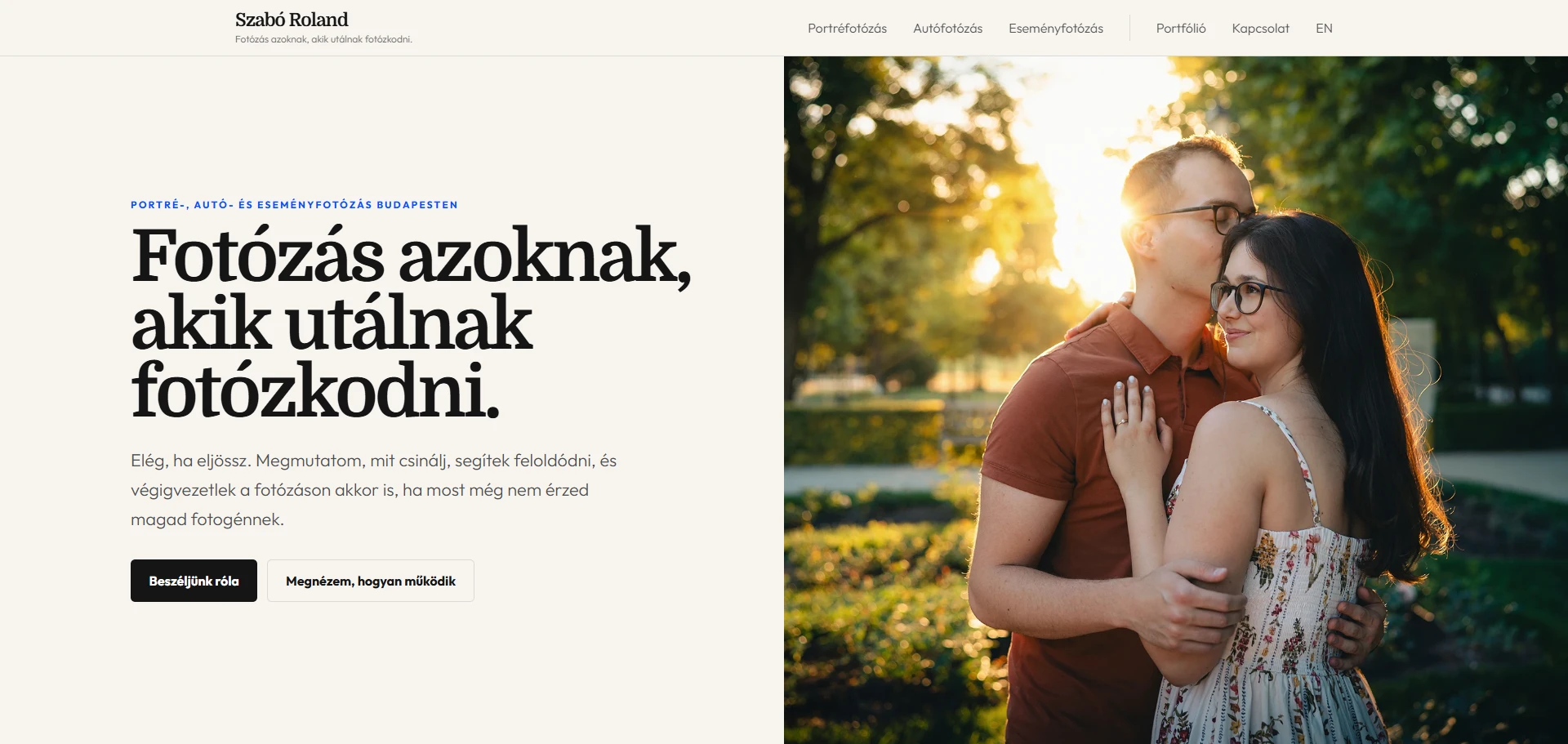 The opening section of the new rolandszabo.photo homepage on a desktop screen.