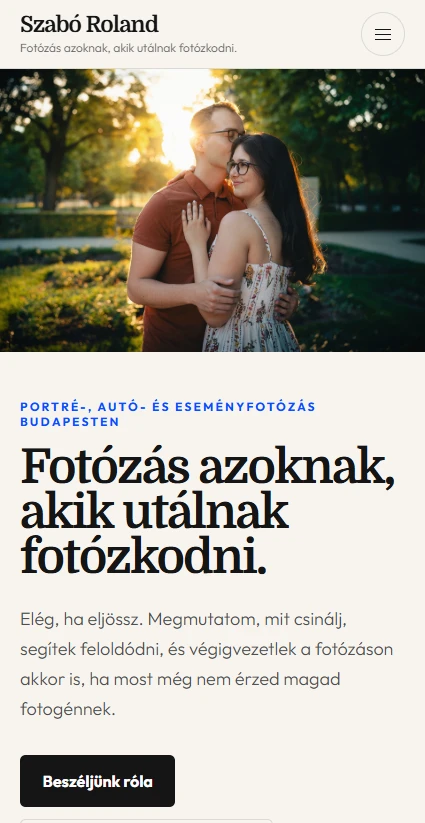 The new rolandszabo.photo homepage on a mobile phone.
