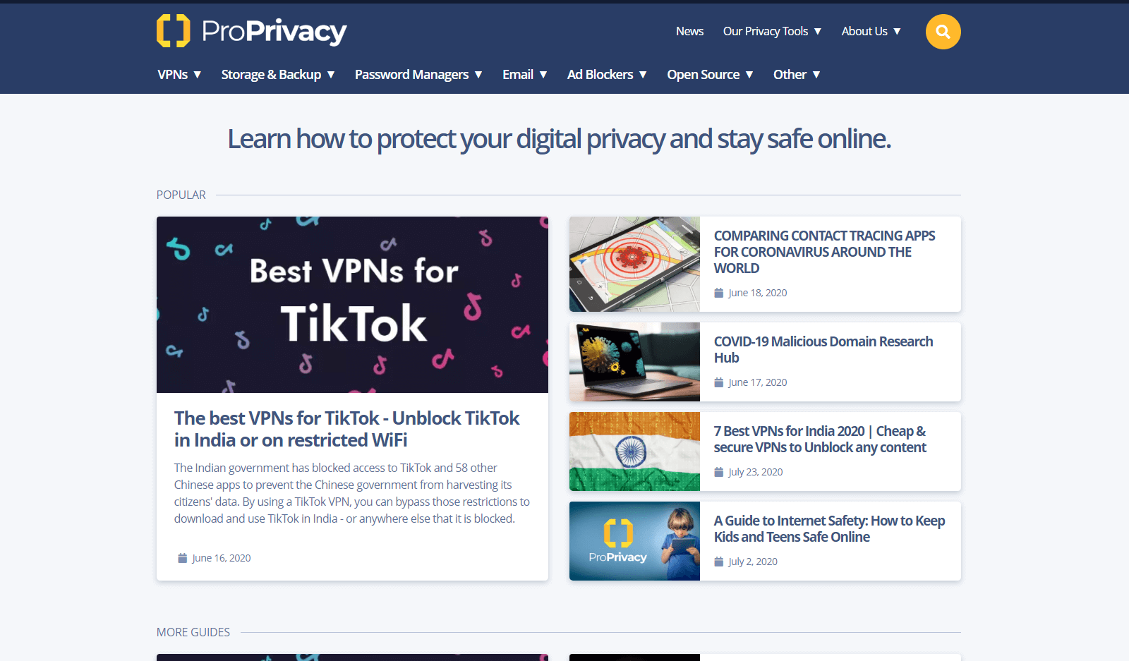 Screenshot of ProPrivacy's Homepage