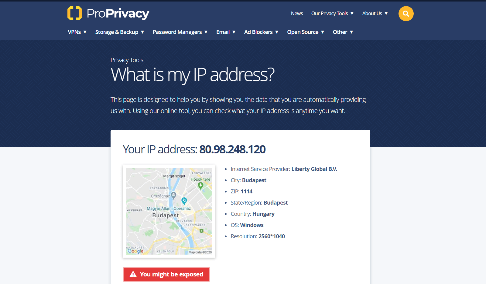 Screenshot of ProPrivacy's Tool Page